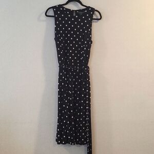 Lauren Ralph Lauren Polka Dot Sleeveless Belted Black Stretch Midi Dress Size 10